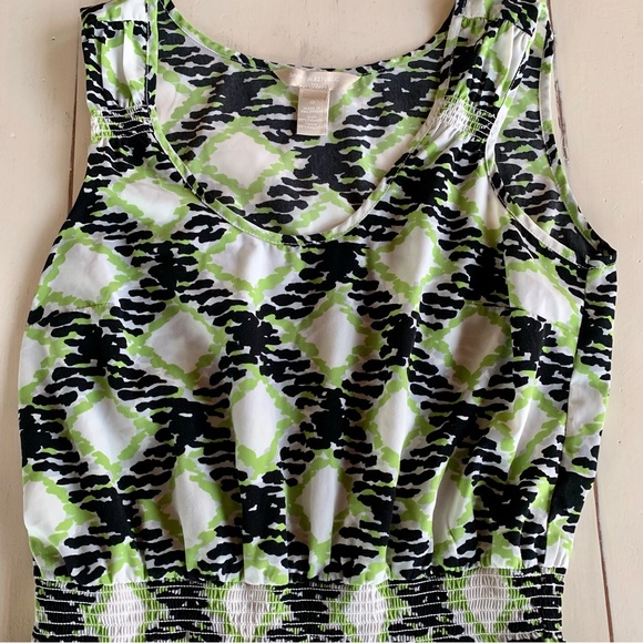 Banana Republic Diamond Print Sleeveless Sheath Dress Green Black & White Size 0 - Picture 5 of 13